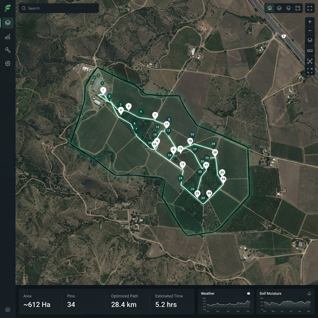 Polígono dibujado a mano sobre un mapa agrícola para delimitar una zona de interés con varios predios